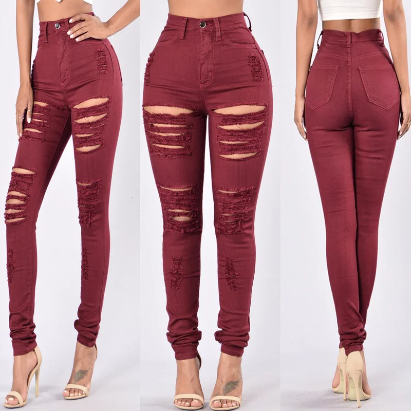 2019 new fashion women Hole jeans stretch denim pants female student plus size XXXL pencil Wine red pants hollow spring summer
2019 new fashion women Hole jeans stretch denim pants female student plus size XXXL pencil Wine red pants hollow spring summer
