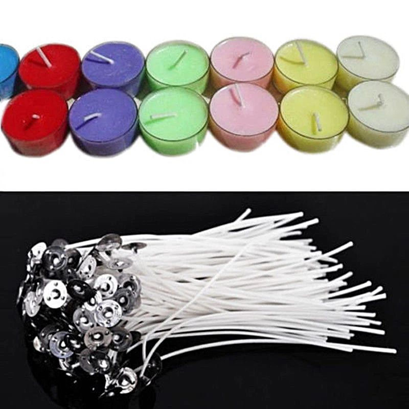 Image New 50pcs 20cm Candle Wicks Cotton Core Pre Waxed Tabbed With Metal Sustainers DIY Candles Making Supplies Hot Sale
