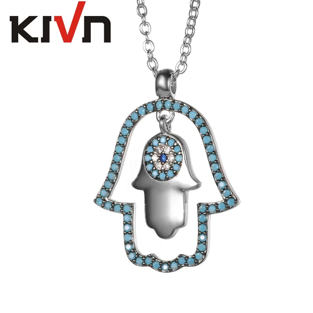 Фото Модные ювелирные изделия KIVN кубический цирконий Хамса руки синий глаз для женщин