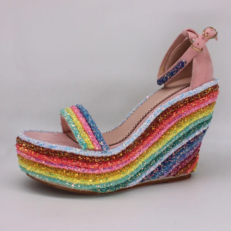 Womens Peep Toe Sequins Bling Rainbow Colors Sandals Wedge High Heel Pumps Ankle Buckle Shoes New Fashion A963
Womens Peep Toe Sequins Bling Rainbow Colors Sandals Wedge High Heel Pumps Ankle Buckle Shoes New Fashion A963