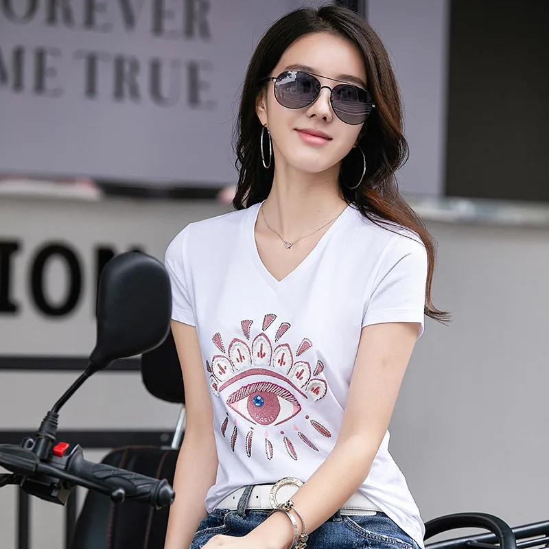 Evil Eye Graphic T-shirt Women Cotton Bead V Neck Short Sleeve T Shirt Casual Tees Women Cool Tops
Evil Eye Graphic T-shirt Women Cotton Bead V Neck Short Sleeve T Shirt Casual Tees Women Cool Tops