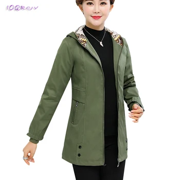

2018 women spring fashion Hooded Windbreaker middle aged Long sleeve trench female 5XL big size trench coat IOQRCJV T62