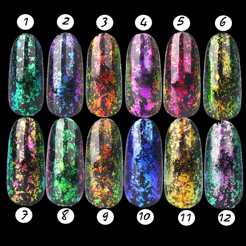 

1 Set 12 Color Chameleon Flakes Pigment Nail Sequins Glitter Dust Dazzling Transparent Flake Powder Nails Glitter Flake Glitter