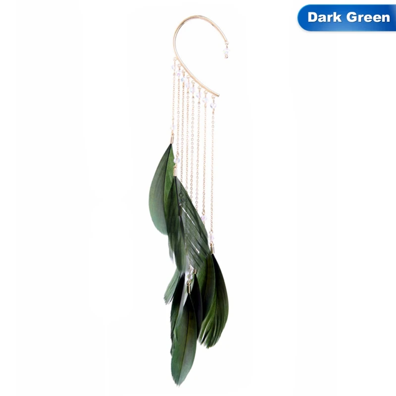 Trendy green natural feather hanging earrings Unique clip on big single long alloy chain tassel drop earrings for women jewelry
Trendy green natural feather hanging earrings Unique clip on big single long alloy chain tassel drop earrings for women jewelry