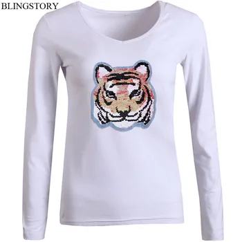 BLINGSTORY Autumn Women T Shirt Full Sleeve V-Neck Plus Size Basic Tee Reversible Sequin Tiger Cotton Tshirt Femme S-6XL
BLINGSTORY Autumn Women T Shirt Full Sleeve V-Neck Plus Size Basic Tee Reversible Sequin Tiger Cotton Tshirt Femme S-6XL
