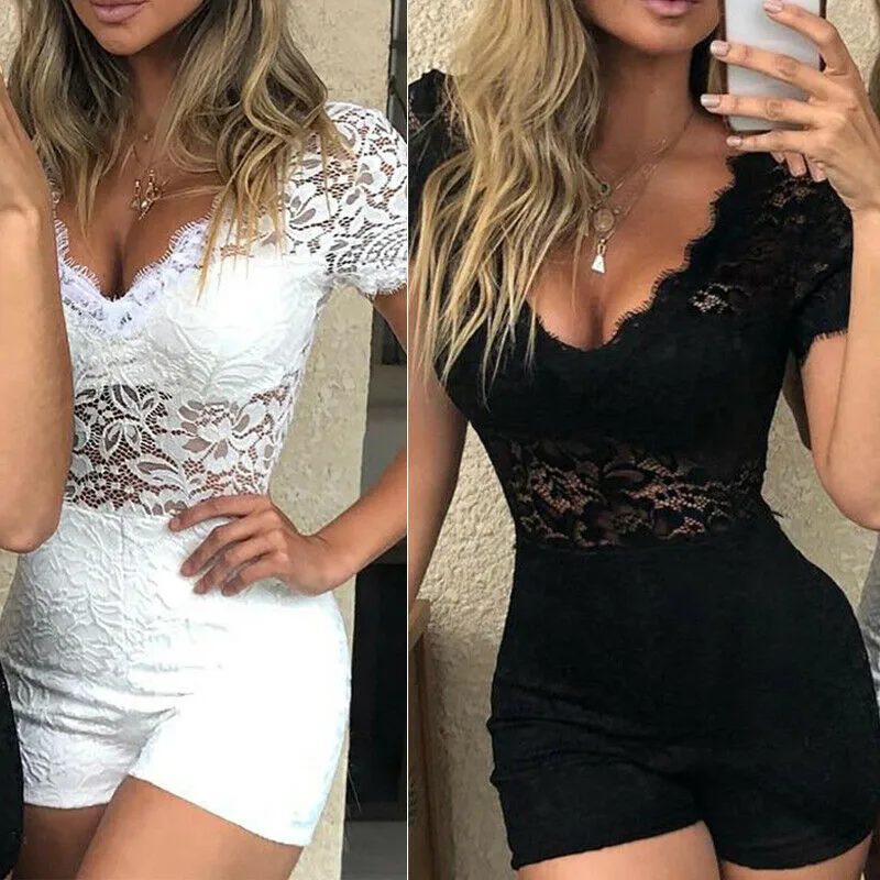Summer Playsuits Women Slim Sexy Short Sleeves Rompers Woman Shorts Pants Elegant Patchwork Lace Causal Beach Jumpsuti Feminina
Summer Playsuits Women Slim Sexy Short Sleeves Rompers Woman Shorts Pants Elegant Patchwork Lace Causal Beach Jumpsuti Feminina
