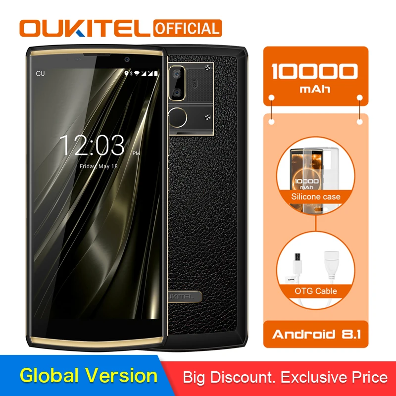 

OUKITEL K7 Smartphone MTK6750T Octa Core 4G RAM 64G ROM 6.0" FHD+ Android 8.1 Dual Rear Camera 10000mAh Fingerprint Mobile Phone