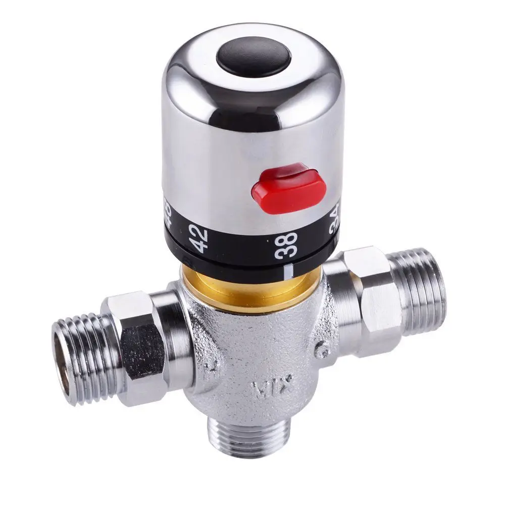 

ML100 SOLID BRASS 3-Way Thermostatic Mixing Valve G 1/2 Male Connections, 68-119 Fahrenheit Stepless Adjustment