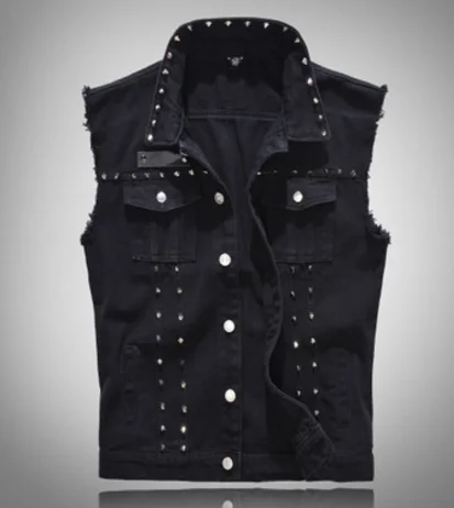 Rivet Vest Denim Men Coats Vintage Black Solid Color Sleeveless Slim Vntage Summer Autumn Male Vest Retro Cowboy Fashion
Rivet Vest Denim Men Coats Vintage Black Solid Color Sleeveless Slim Vntage Summer Autumn Male Vest Retro Cowboy Fashion