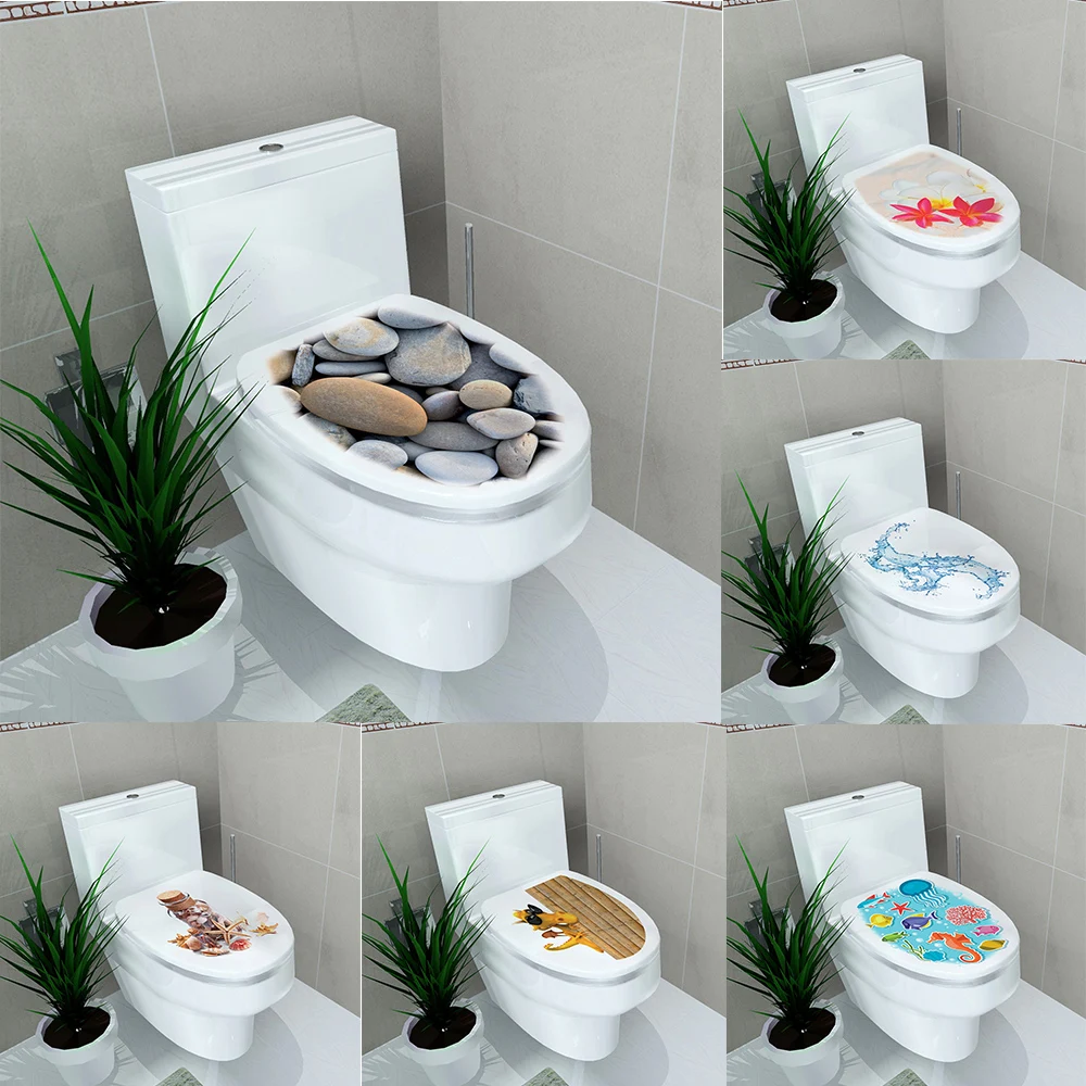 

Sticker WC Pedestal Pan Cover Sticker Toilet Stool Commode Sticker Home Decor Bathroon Decor 3D Printed Flower View 32*39cm