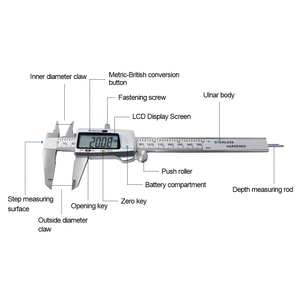 스틸 디지털 캘리퍼스 6 인치 150mm 측정기 버니어 측정 도구 앱스트