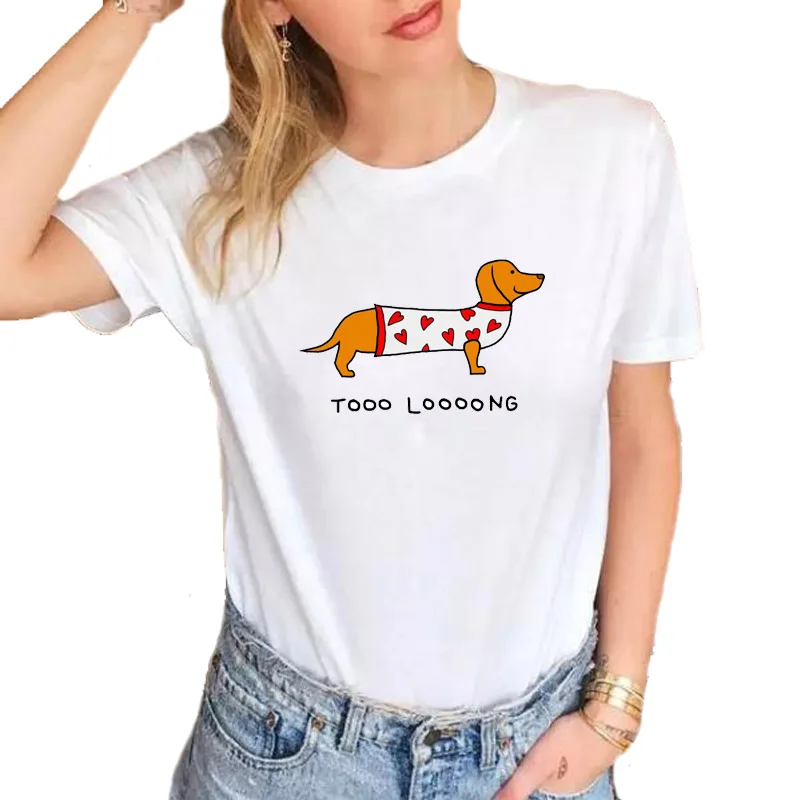 Too Long Wiener Dog Summer Funny Dachshund T-Shirt Women Printed Soft Short Sleeve Female White Tops S1540
Too Long Wiener Dog Summer Funny Dachshund T-Shirt Women Printed Soft Short Sleeve Female White Tops S1540