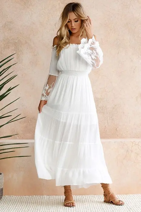 Summer Sundress Long Women White Beach Dress Strapless Long Sleeve Loose Sexy Off Shoulder Lace Boho Cotton Maxi Dress
Summer Sundress Long Women White Beach Dress Strapless Long Sleeve Loose Sexy Off Shoulder Lace Boho Cotton Maxi Dress