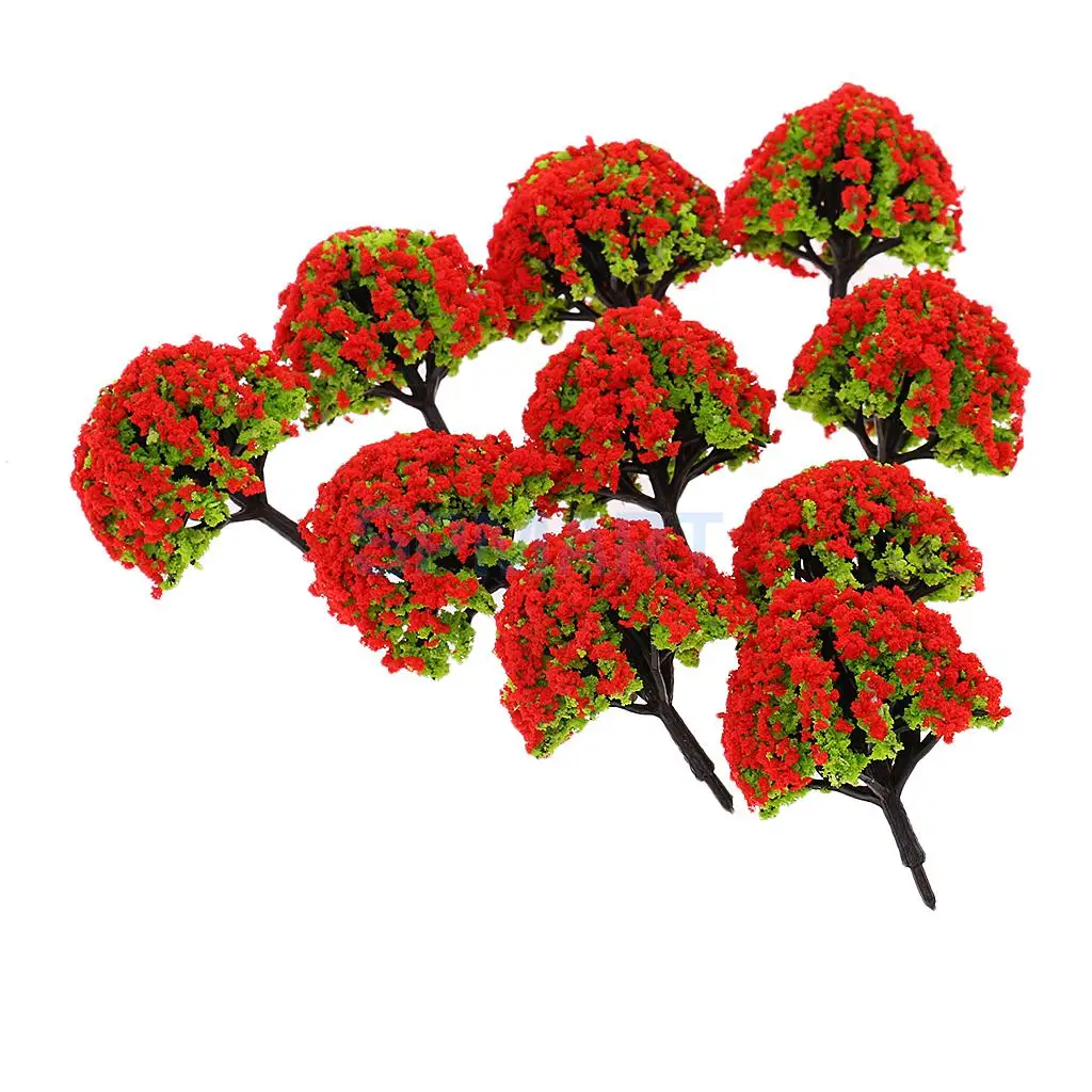 10pcs 1/200 Train Railroad Scene Scenery Landscape Model Trees Green HO Scale with Flowers Model Building Kits
