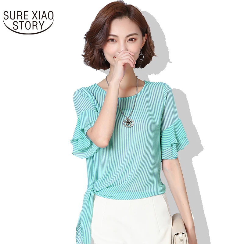 2019 Round Neck Lotus Leaf Chiffon Shirt Summer New Students Sweet Thin Waist Striped Shirt All-match Elegant Women top 10H 3
2019 Round Neck Lotus Leaf Chiffon Shirt Summer New Students Sweet Thin Waist Striped Shirt All-match Elegant Women top 10H 3