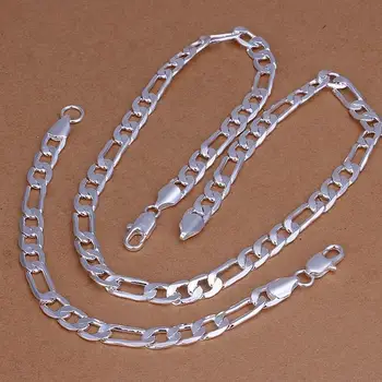 Silver 925 Jewelry Set for Men Fashion 8mm Figaro Chain Bracelet Necklace 2 pcs Costume Jewellery Sets Bijoux Wholesale Price
Silver 925 Jewelry Set for Men Fashion 8mm Figaro Chain Bracelet Necklace 2 pcs Costume Jewellery Sets Bijoux Wholesale Price