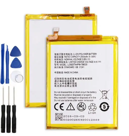 2540mAh for ZTE Blade V7 Z10 BA910 A910 A512 Battery Li3925T44P8h786035 Phone Replacement Batteries Rechargeable +Tools
2540mAh for ZTE Blade V7 Z10 BA910 A910 A512 Battery Li3925T44P8h786035 Phone Replacement Batteries Rechargeable +Tools