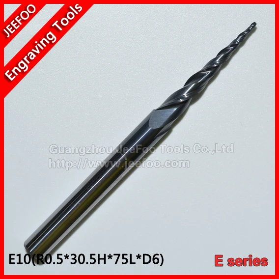 R0.5*30.5H*D6*75L*2F Two Flutes Ball Nose Tapered End Mills for Good Relief, ALTIN Coated
R0.5*30.5H*D6*75L*2F Two Flutes Ball Nose Tapered End Mills for Good Relief, ALTIN Coated