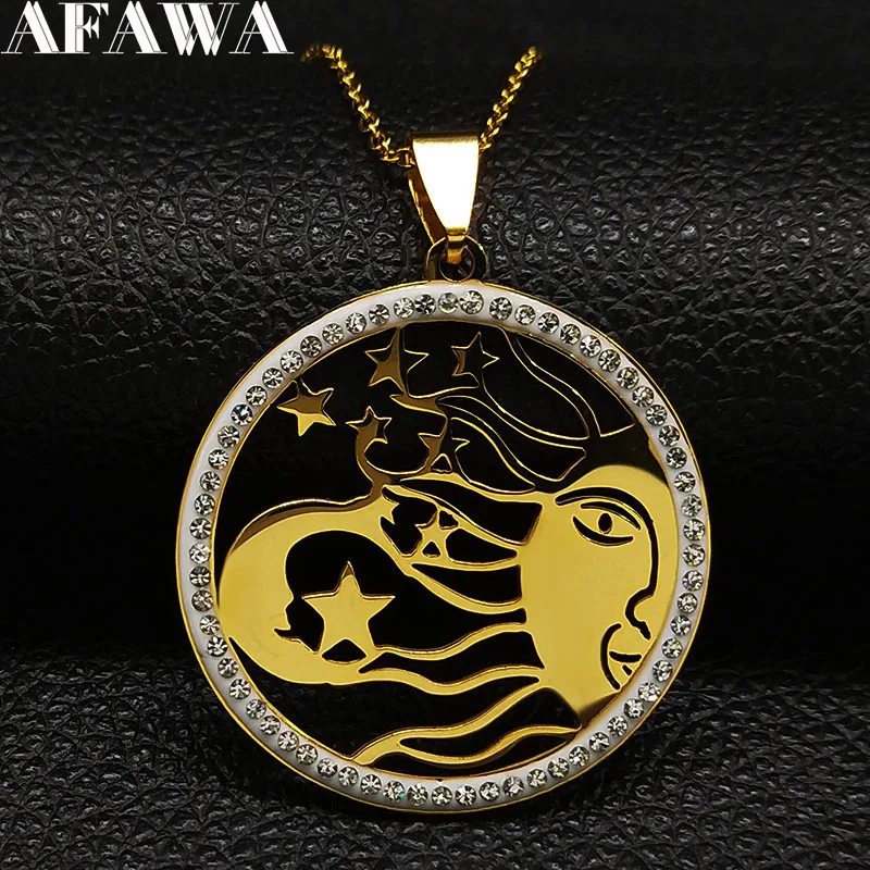 2019 Fashion Round Sun Moon Necklaces for Women Gold Color Round Crystal Stainless Steel Necklace Jewelry colgante N18815
2019 Fashion Round Sun Moon Necklaces for Women Gold Color Round Crystal Stainless Steel Necklace Jewelry colgante N18815
