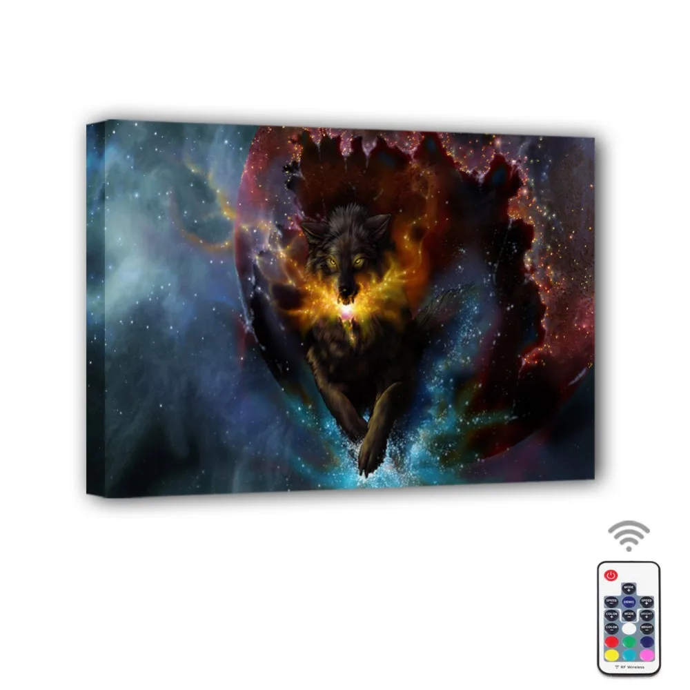 Remote Control 7 color change Led Canvas Wall Decor Fantasy Animal Wolf galaxy canvas art Print and poster Illuminate painting
Remote Control 7 color change Led Canvas Wall Decor Fantasy Animal Wolf galaxy canvas art Print and poster Illuminate painting
