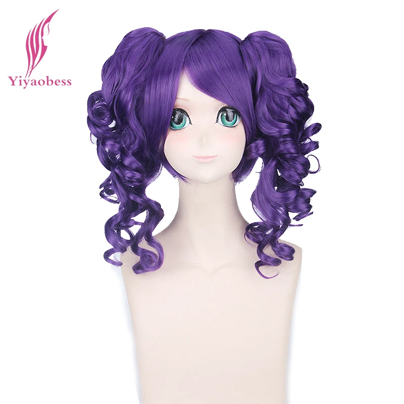 

Yiyaobess 16inch Alice in Wonderland Synthetic Purple Curly Cosplay Wig With Ponytails Halloween Costume Party Wigs For Women
