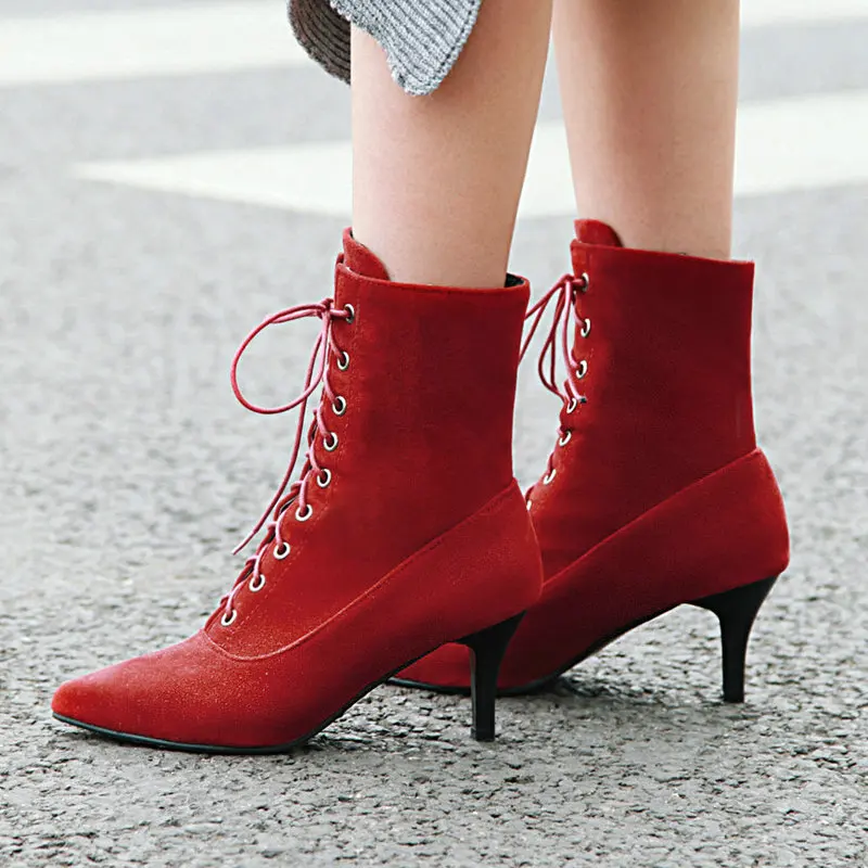 AIWEIYi Thin High Heels Ankle Boots for Women Black Brown Pointed toe Platform Pumps Lace Up Autumn Winter Short Botas Mujer
AIWEIYi Thin High Heels Ankle Boots for Women Black Brown Pointed toe Platform Pumps Lace Up Autumn Winter Short Botas Mujer