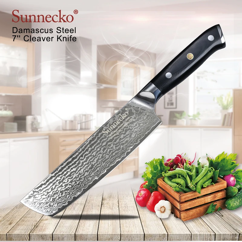 SUNNECKO 7" Cleaver Knife Japanese VG10 Damascus Steel Blade Kitchen Knives G10 Handle Sharp Meat Vegetable Cutter Chef Knife
SUNNECKO 7" Cleaver Knife Japanese VG10 Damascus Steel Blade Kitchen Knives G10 Handle Sharp Meat Vegetable Cutter Chef Knife