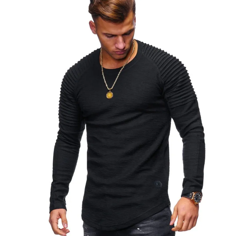 2019 Solid Color Sleeve Pleated Patch Detail Long Sleeve T-Shirt Men Spring Casual Tops Pullovers Fashion Slim Basic Tops
2019 Solid Color Sleeve Pleated Patch Detail Long Sleeve T-Shirt Men Spring Casual Tops Pullovers Fashion Slim Basic Tops