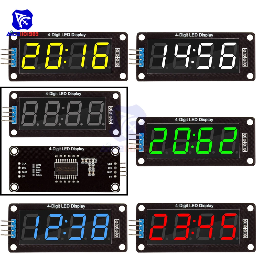 TM1637 0.56" 4 Bit LED Digital Tube Display Decimal 7 Segments Yellow/White/Red/Green/Blue Clock Module 30x14mm for Arduino
TM1637 0.56" 4 Bit LED Digital Tube Display Decimal 7 Segments Yellow/White/Red/Green/Blue Clock Module 30x14mm for Arduino