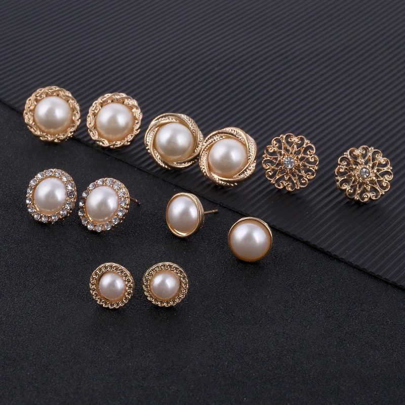women gifts simulated pearl crystal round stud earrings for wedding gold color vintage boho earrings set
women gifts simulated pearl crystal round stud earrings for wedding gold color vintage boho earrings set