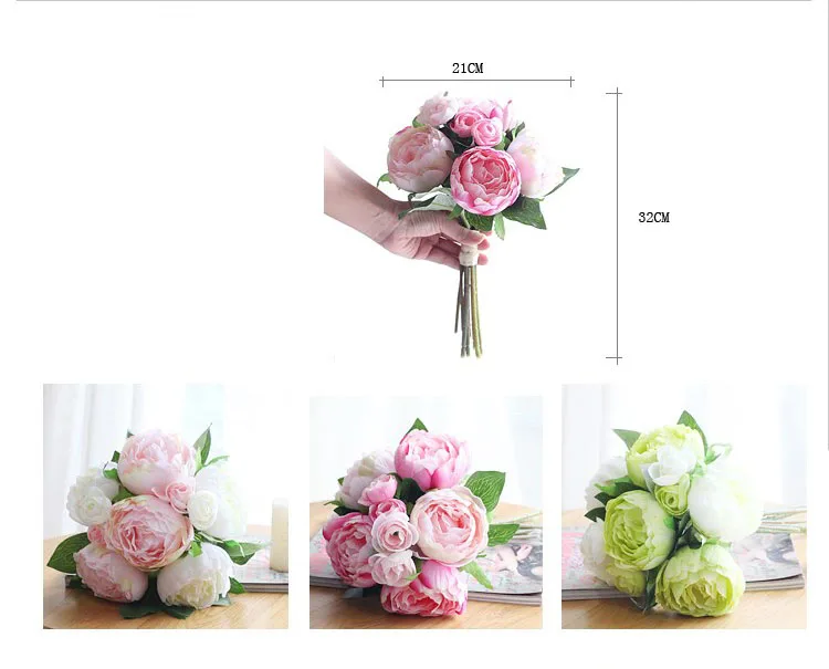 artificial silk peonies pink bridal bouquet fake flower (74)