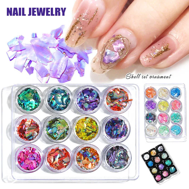 12 Boxes/Set Colorful Pearl Light Crushed Seashell Slices Particle Shell Manicure Set FM88 | Красота и здоровье