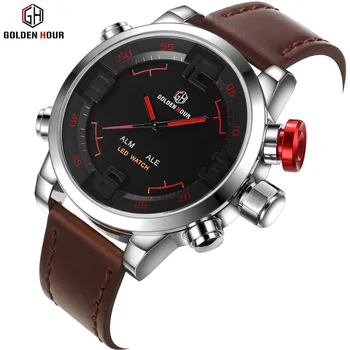 GOLDENHOUR Top Luxury Brand Quartz Watches Men LED Clock Fashion Leather Waterproof Sport Watch Military Style Relogio Masculino
GOLDENHOUR Top Luxury Brand Quartz Watches Men LED Clock Fashion Leather Waterproof Sport Watch Military Style Relogio Masculino
