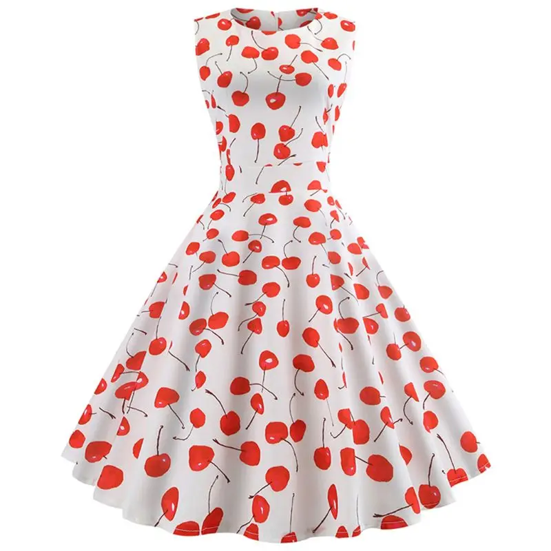 New Summer Women Vintage Sleeveless Midi Dress Cherry Floral Printed Empire Waist Back Belted Party Sundress
New Summer Women Vintage Sleeveless Midi Dress Cherry Floral Printed Empire Waist Back Belted Party Sundress