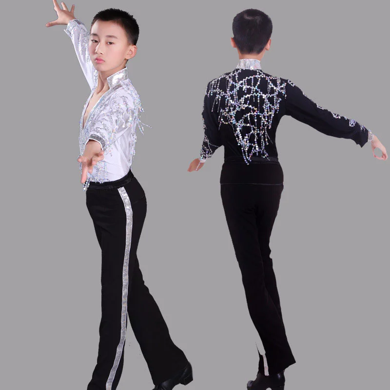 Classical Black Boys Latin Dancing Sequins Shirts Long Sleeve Modern Tango Dance Clothing Top Kids Stage Performance Costumes
Classical Black Boys Latin Dancing Sequins Shirts Long Sleeve Modern Tango Dance Clothing Top Kids Stage Performance Costumes
