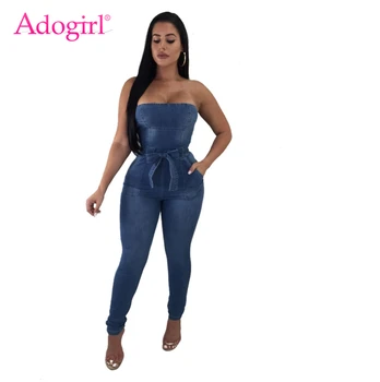 Adogirl Women Sexy Strapless Jeans Jumpsuits with Bow Tie Belt High Stretchy Bodycon Rompers Fashion Summer Overalls Club Wear
Adogirl Women Sexy Strapless Jeans Jumpsuits with Bow Tie Belt High Stretchy Bodycon Rompers Fashion Summer Overalls Club Wear