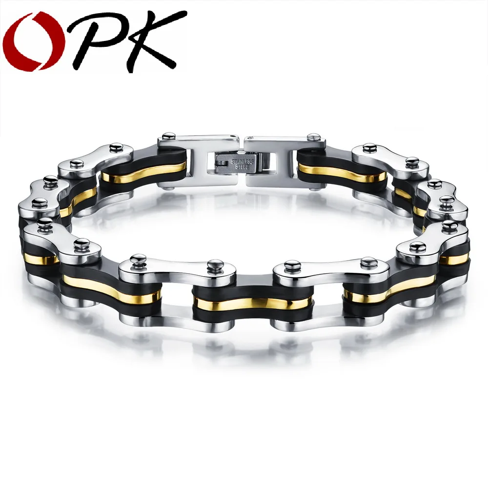 

OPK 22.5cm*9mm Stainless Steel Silicone Bracelet Biker Bicycle Motorcycle Chain Men's Bracelets Mens Bangles Jewelry GS3136