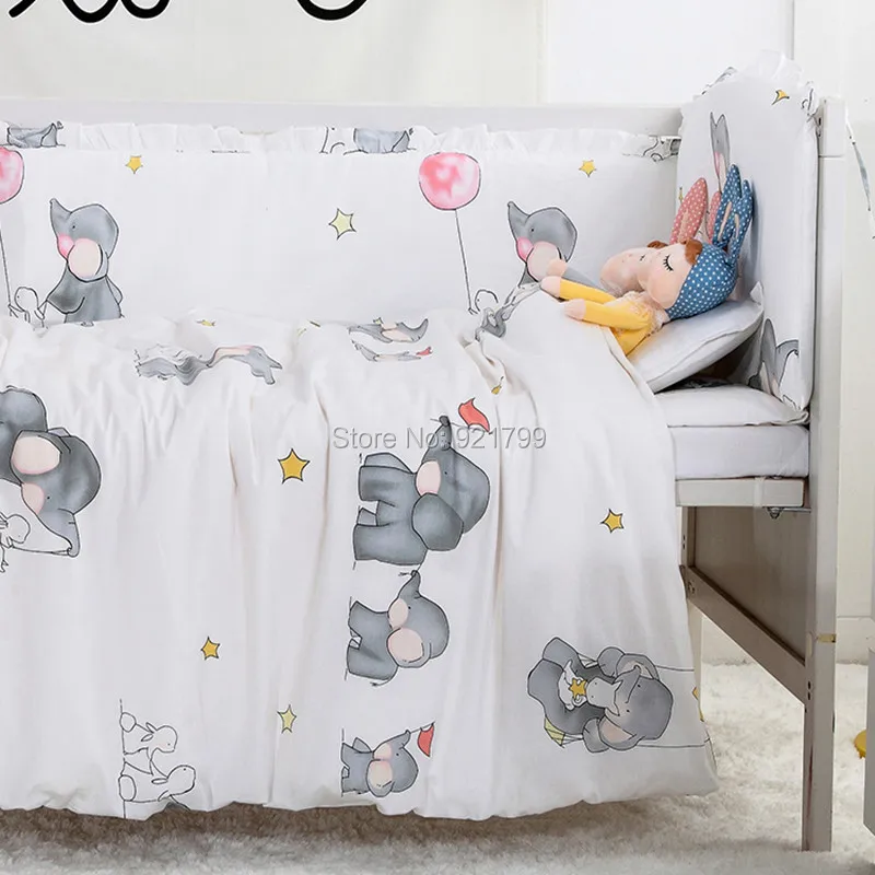 Хлопковый мягкий комплект постельного белья с рисунком серого слона для детской