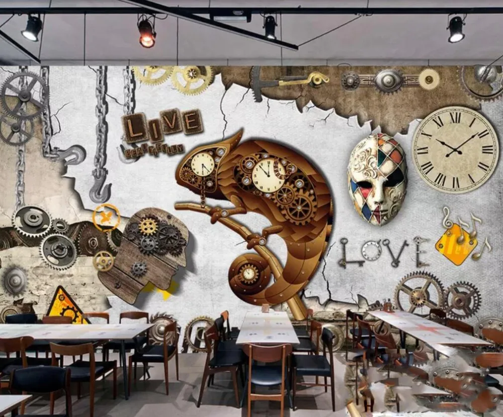 Retro retro mechanical gear clock restaurant KTV background wall decoration wallpaper murals
Retro retro mechanical gear clock restaurant KTV background wall decoration wallpaper murals