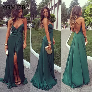 Sexy Backless Long Evening Dresses A-Line Deep V-Neck Spaghetti Strap Satin Prom Gown 2019 Women Formal Prom Party Dress
Sexy Backless Long Evening Dresses A-Line Deep V-Neck Spaghetti Strap Satin Prom Gown 2019 Women Formal Prom Party Dress