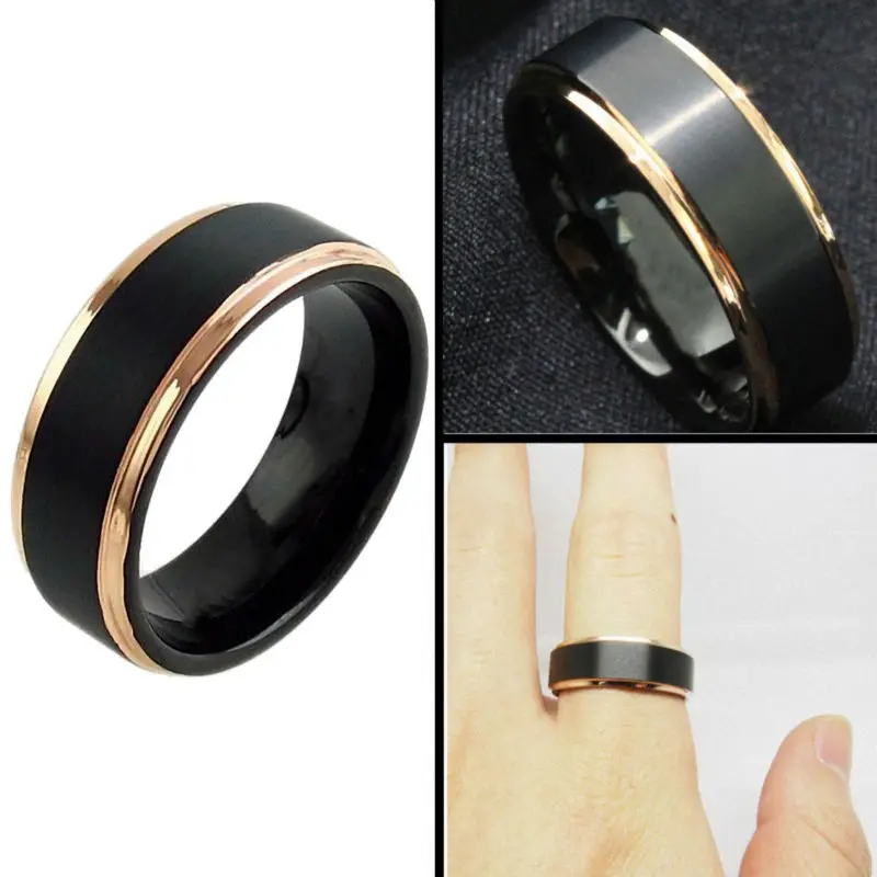 Вольфрамовое обручальное кольцо 8 мм для мужчин и женщин черные розовое золото
