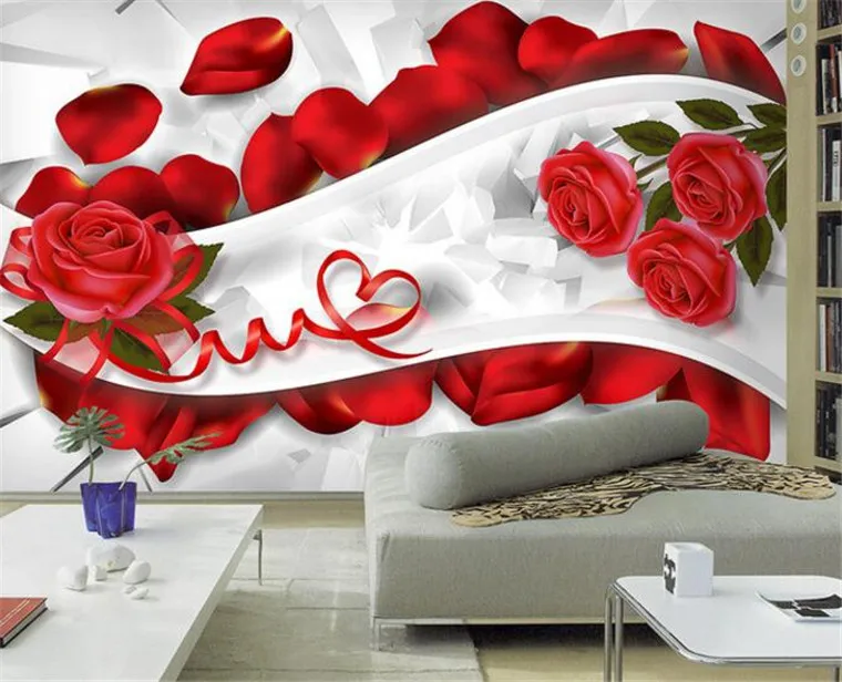 

3D Wallpaper Bedroom Living Room Decorated TV Background Wall 3D Rose Petal Art Wall wallpaper for walls 3 d