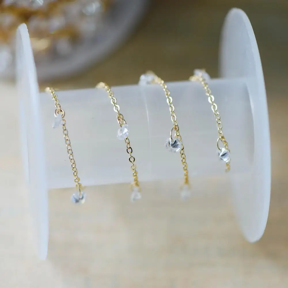 Gold Cable Chains with Clear CZ Charms, Gold plated Brass Beaded Chains (#LK-223-1)/ 1 Meter=3.3 ft
Gold Cable Chains with Clear CZ Charms, Gold plated Brass Beaded Chains (#LK-223-1)/ 1 Meter=3.3 ft