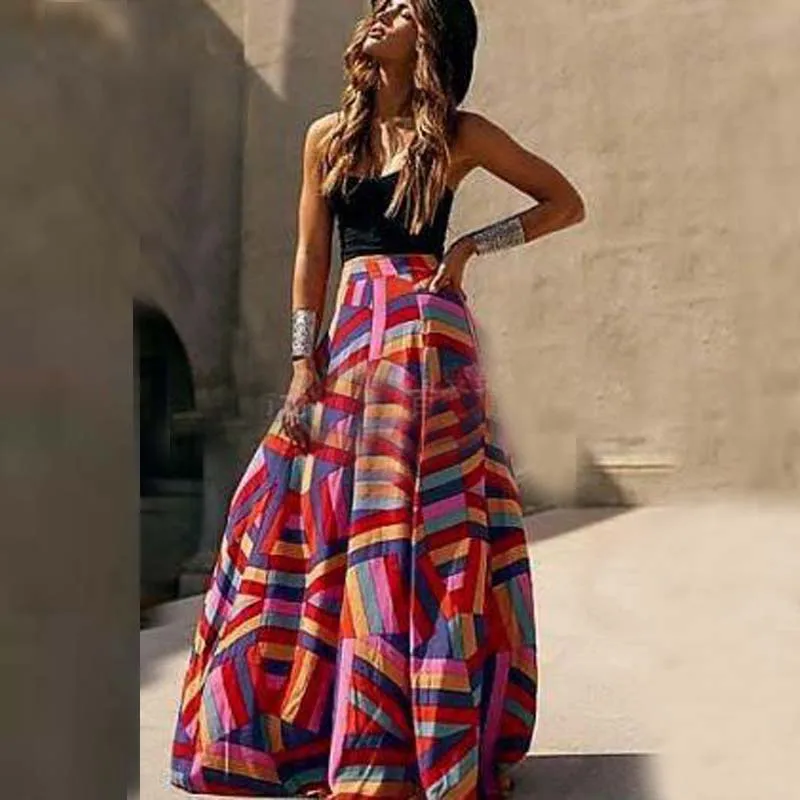 2019 Women Rainbow Color Elastic Spring Summer Maxi Beach Skirt Geometric Print High Waist Pleated Floor Length Long Skirts
2019 Women Rainbow Color Elastic Spring Summer Maxi Beach Skirt Geometric Print High Waist Pleated Floor Length Long Skirts