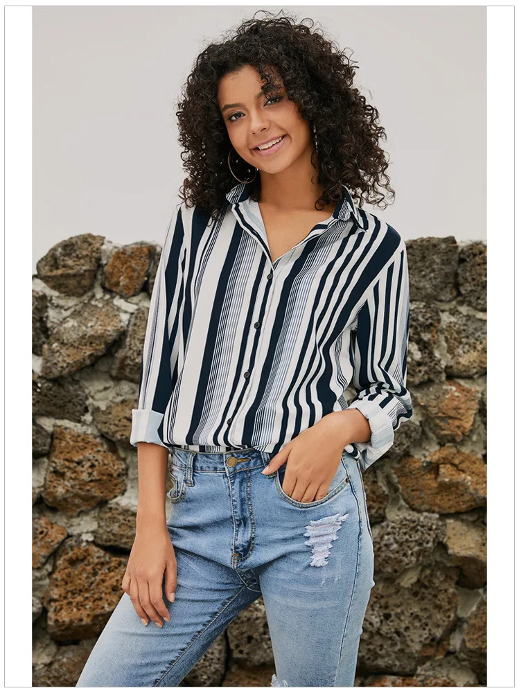 2019 High Fashion Lady Blouse Turn-down Collar Casual and OL Striped Wowen's Tops Assorted Colors
2019 High Fashion Lady Blouse Turn-down Collar Casual and OL Striped Wowen's Tops Assorted Colors