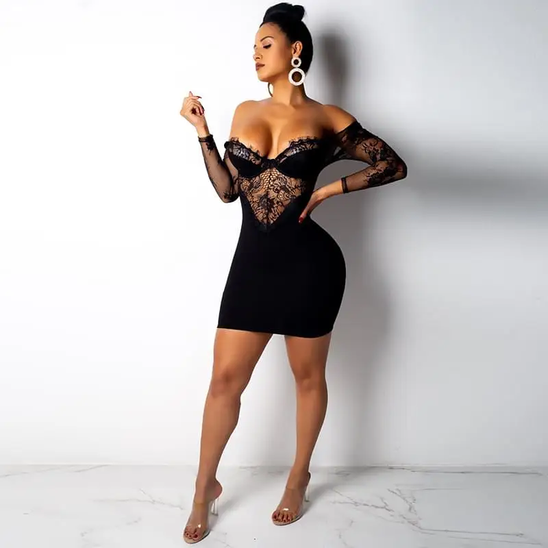 Off Shoulder Black Lace Mesh Dress Women See Through Long Sleeve Bodycon Mini Dresses Elegant White Sexy Club Short Party Dress
Off Shoulder Black Lace Mesh Dress Women See Through Long Sleeve Bodycon Mini Dresses Elegant White Sexy Club Short Party Dress