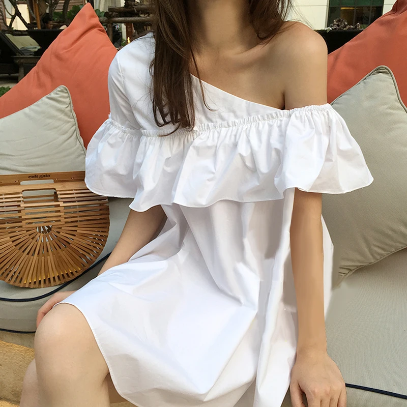 Summer Fresh Doll Unlined Upper Garment Shake Tone White Shoulder Dress Loose Foreign Style Inclined Shoulder Dress
Summer Fresh Doll Unlined Upper Garment Shake Tone White Shoulder Dress Loose Foreign Style Inclined Shoulder Dress