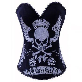 Silver Skull Print Cotton Espartilhos Corset Corselet Steampunk Corsets And Bustiers Vintage Burlesque Costume Gothic Clothing
Silver Skull Print Cotton Espartilhos Corset Corselet Steampunk Corsets And Bustiers Vintage Burlesque Costume Gothic Clothing