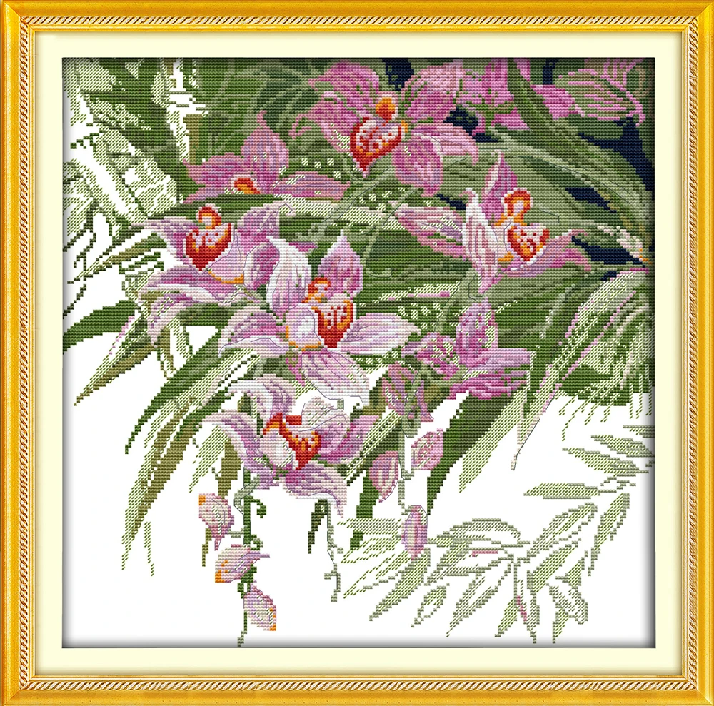 Фото Орхидея (3) набор крестиков цветок 14ct напечатанная ткань холст - купить