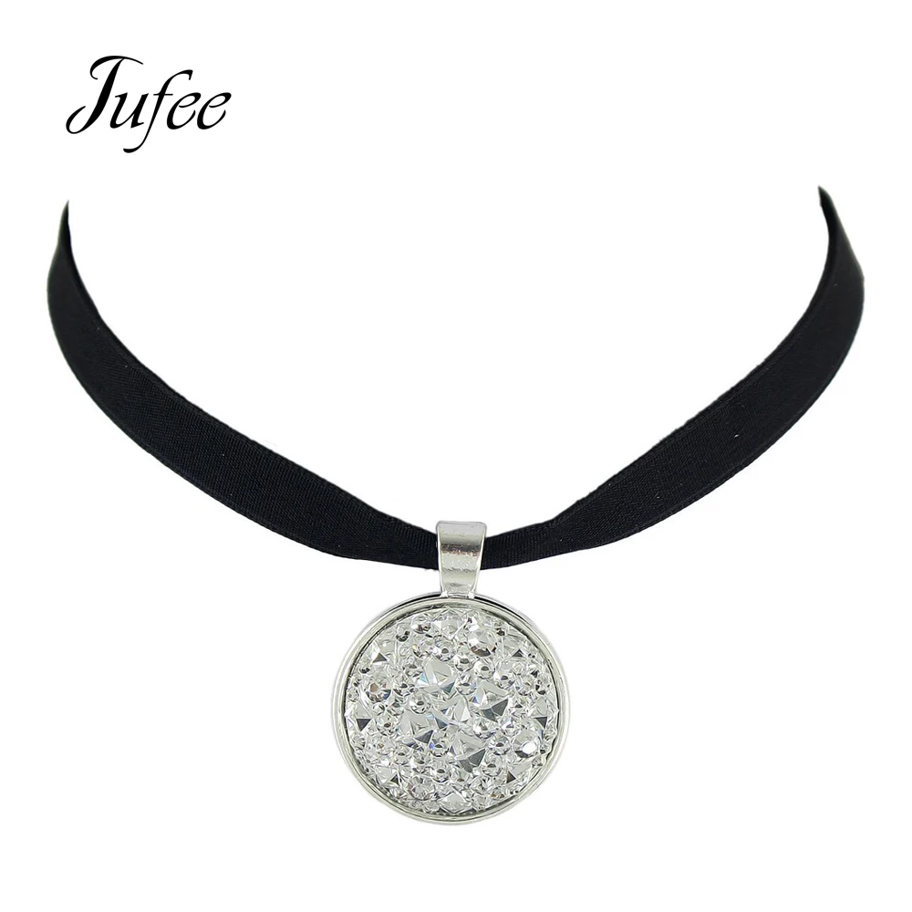 Jufee панк рок Стиль черной лентой цепи колье Цепочки и ожерелья бархат гранж белый